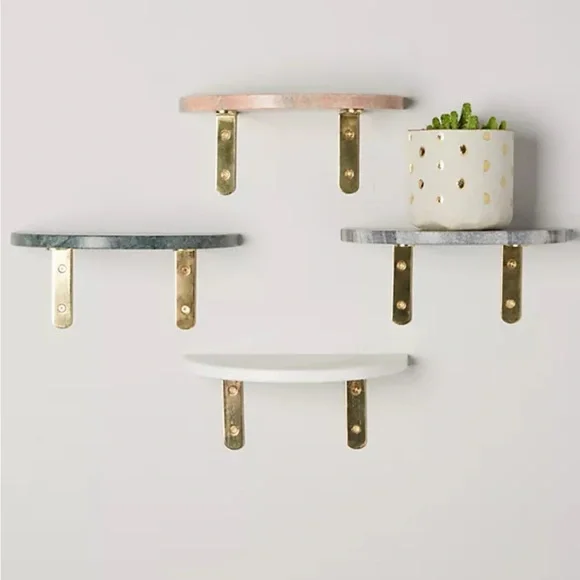 Anthropologie Green/Gold Marble Demi Crescent Wall Shelf - Picture 4 of 7